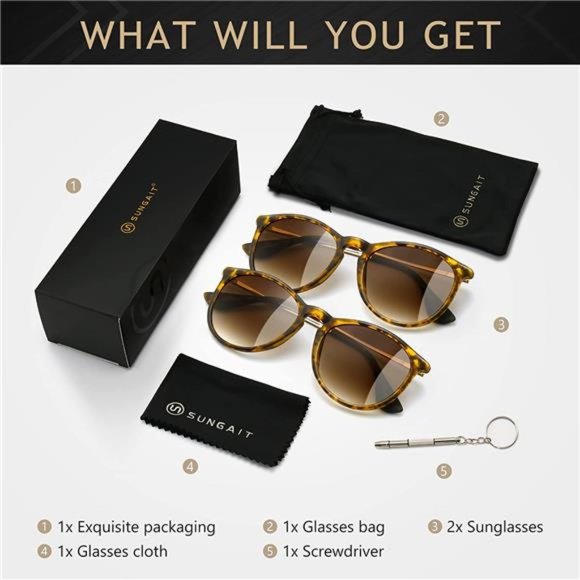 2 Pack Vintage Round Sunglasses for Women Men Classic Retro Designer Style - Picture 6 of 7